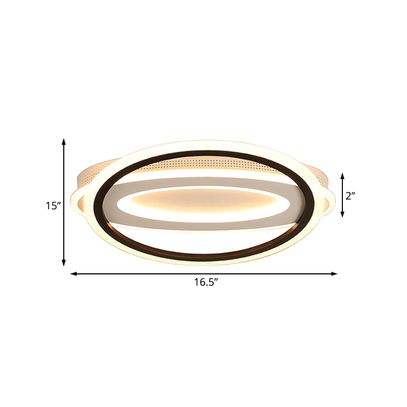 Elliptical Metal Flush Light Contemporary LED White Ceiling Lamp in White/Warm Light, 16.5"/19.5"/23.5" Wide Clearhalo 'Ceiling Lights' 'Close To Ceiling Lights' 'Close to ceiling' 'Flush mount' Lighting' 166828