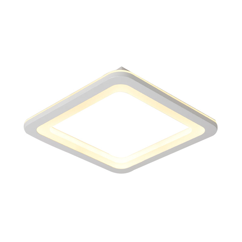 Square Flush Lighting Simple Metal LED White Ceiling Light Fixture in White/Warm Light, 10"/14.5"/19" Wide Clearhalo 'Ceiling Lights' 'Close To Ceiling Lights' 'Close to ceiling' 'Flush mount' Lighting' 166963