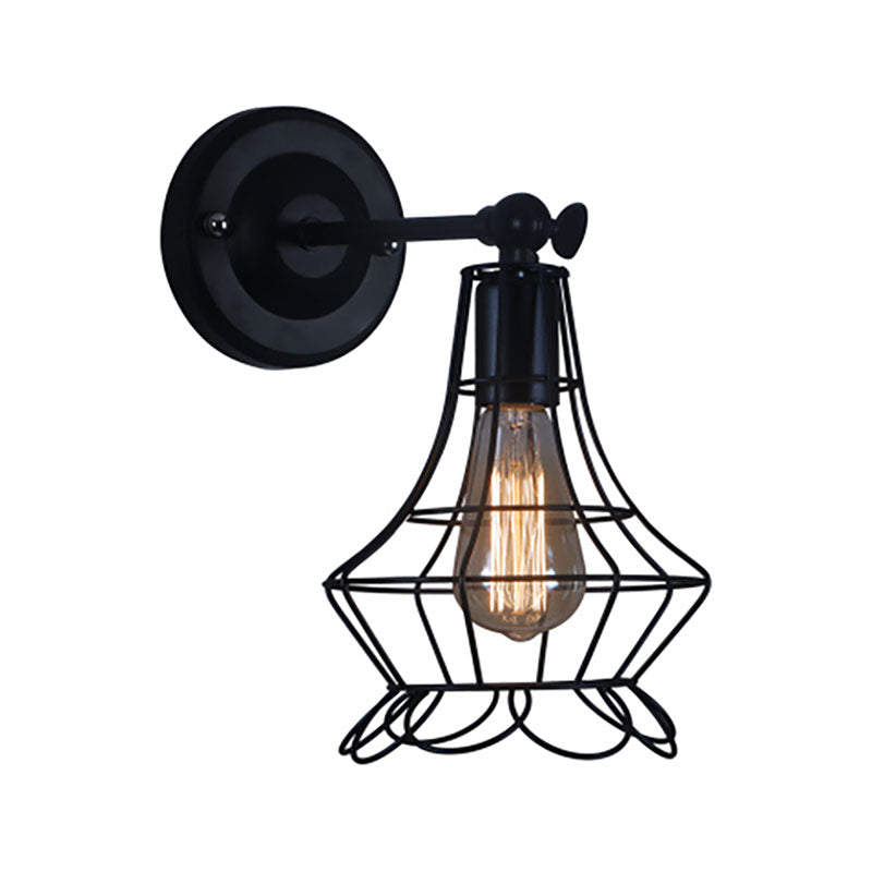 Black Barrel/Flared Cage Wall Sconce Industrial Style Metal 1 Head Living Room Rotatable Wall Mount Light Clearhalo 'Art deco wall lights' 'Cast Iron' 'Glass' 'Industrial wall lights' 'Industrial' 'Middle century wall lights' 'Modern' 'Rustic wall lights' 'Tiffany' 'Traditional wall lights' 'Wall Lamps & Sconces' 'Wall Lights' Lighting' 166998