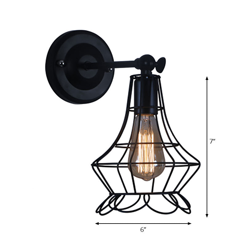 Black Barrel/Flared Cage Wall Sconce Industrial Style Metal 1 Head Living Room Rotatable Wall Mount Light Clearhalo 'Art deco wall lights' 'Cast Iron' 'Glass' 'Industrial wall lights' 'Industrial' 'Middle century wall lights' 'Modern' 'Rustic wall lights' 'Tiffany' 'Traditional wall lights' 'Wall Lamps & Sconces' 'Wall Lights' Lighting' 166999