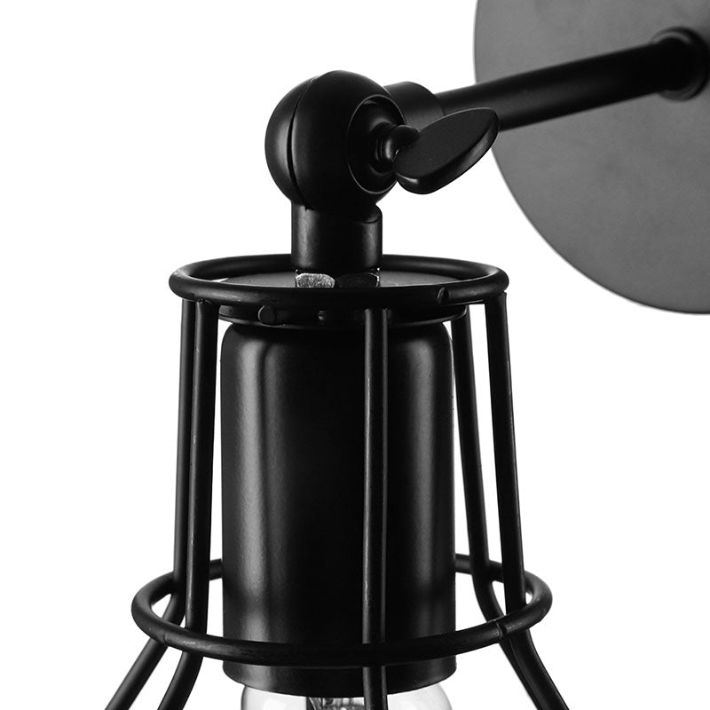 Black Barrel/Flared Cage Wall Sconce Industrial Style Metal 1 Head Living Room Rotatable Wall Mount Light Clearhalo 'Art deco wall lights' 'Cast Iron' 'Glass' 'Industrial wall lights' 'Industrial' 'Middle century wall lights' 'Modern' 'Rustic wall lights' 'Tiffany' 'Traditional wall lights' 'Wall Lamps & Sconces' 'Wall Lights' Lighting' 167000