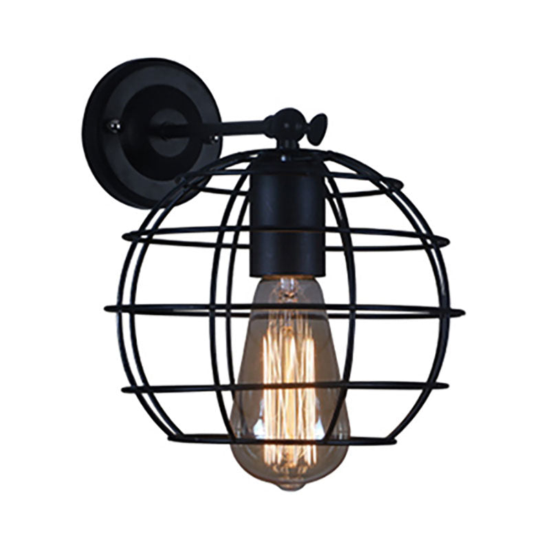 Black Barrel/Flared Cage Wall Sconce Industrial Style Metal 1 Head Living Room Rotatable Wall Mount Light Clearhalo 'Art deco wall lights' 'Cast Iron' 'Glass' 'Industrial wall lights' 'Industrial' 'Middle century wall lights' 'Modern' 'Rustic wall lights' 'Tiffany' 'Traditional wall lights' 'Wall Lamps & Sconces' 'Wall Lights' Lighting' 167008
