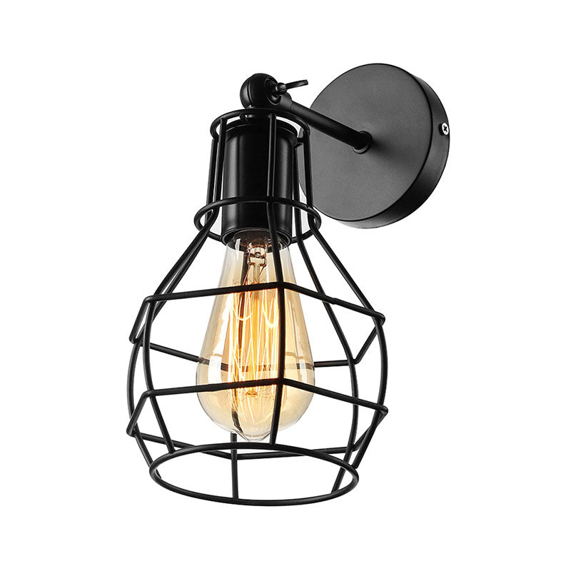 Black Barrel/Flared Cage Wall Sconce Industrial Style Metal 1 Head Living Room Rotatable Wall Mount Light Clearhalo 'Art deco wall lights' 'Cast Iron' 'Glass' 'Industrial wall lights' 'Industrial' 'Middle century wall lights' 'Modern' 'Rustic wall lights' 'Tiffany' 'Traditional wall lights' 'Wall Lamps & Sconces' 'Wall Lights' Lighting' 167011