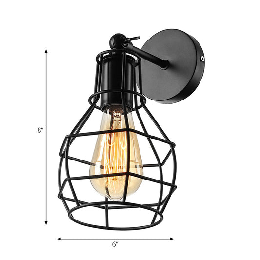 Black Barrel/Flared Cage Wall Sconce Industrial Style Metal 1 Head Living Room Rotatable Wall Mount Light Clearhalo 'Art deco wall lights' 'Cast Iron' 'Glass' 'Industrial wall lights' 'Industrial' 'Middle century wall lights' 'Modern' 'Rustic wall lights' 'Tiffany' 'Traditional wall lights' 'Wall Lamps & Sconces' 'Wall Lights' Lighting' 167012