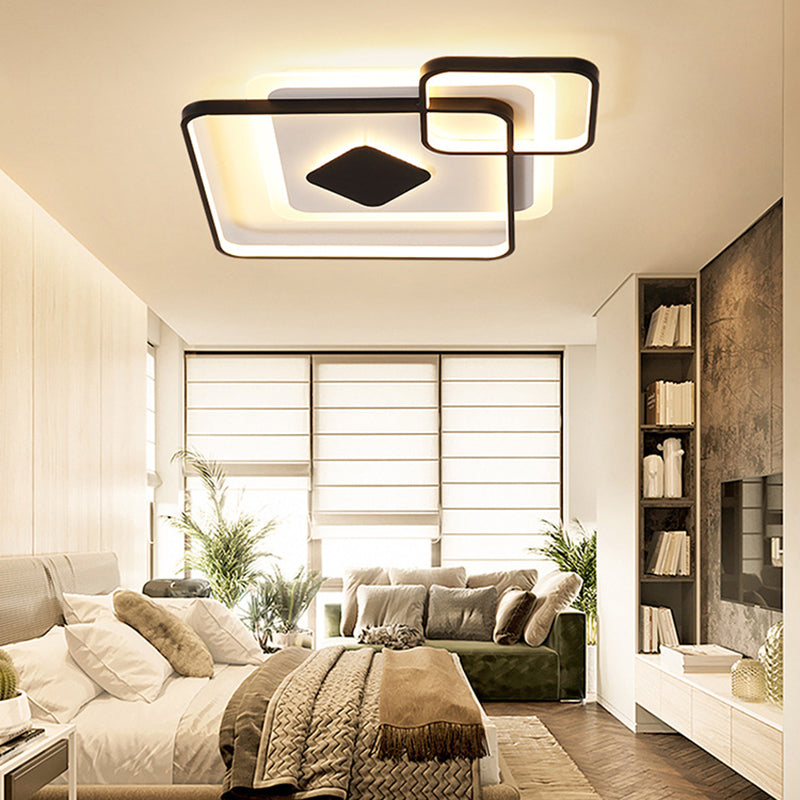 Geometric Flush Ceiling Light Simple Metal LED Black Ceiling Flush Mount Light in White/Warm Light, 16.5"/19.5"/23.5" Wide Black Clearhalo 'Ceiling Lights' 'Close To Ceiling Lights' 'Close to ceiling' 'Flush mount' Lighting' 167076