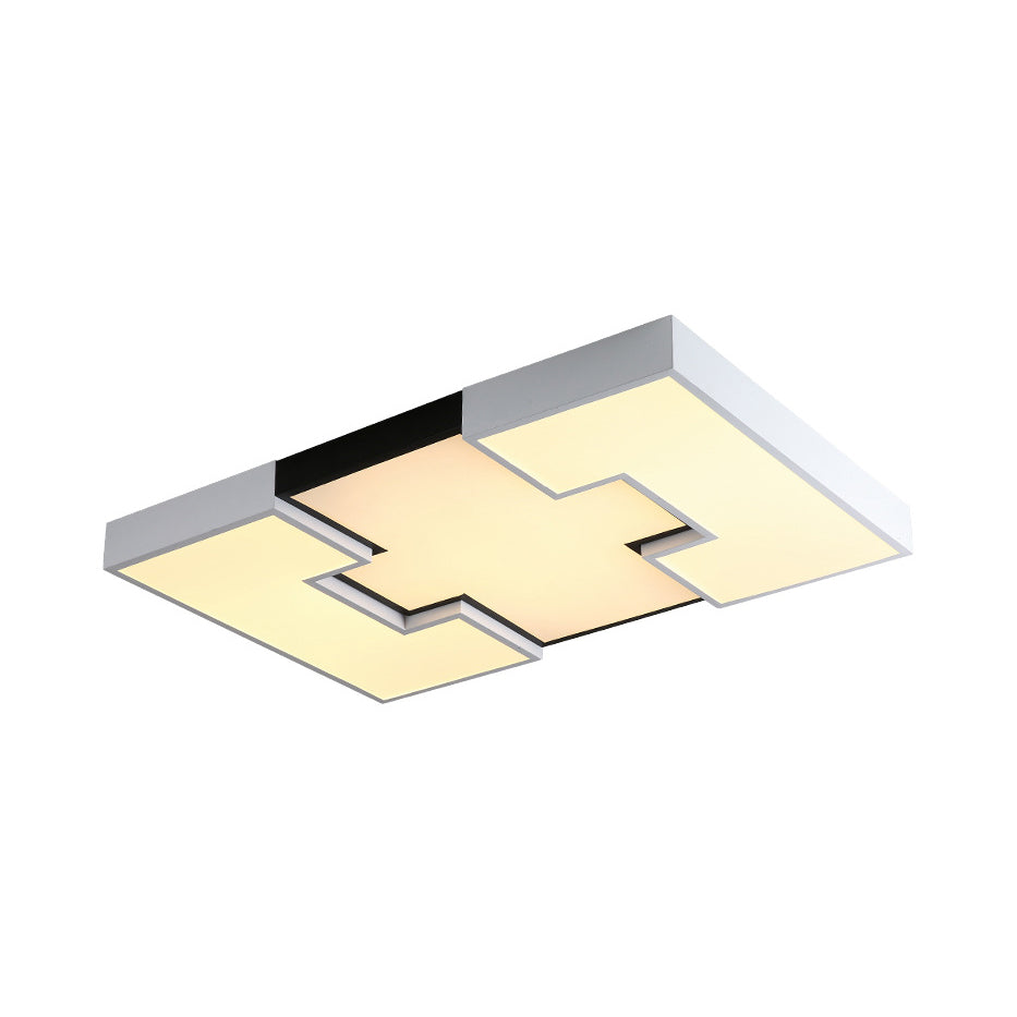 Rectangular Metal and Acrylic Flush Lighting Modern LED White Ceiling Mounted Light in White/Third Gear Light with Recess Design Clearhalo 'Ceiling Lights' 'Close To Ceiling Lights' 'Close to ceiling' 'Flush mount' Lighting' 167146