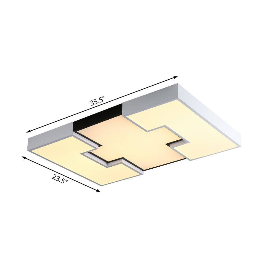 Rectangular Metal and Acrylic Flush Lighting Modern LED White Ceiling Mounted Light in White/Third Gear Light with Recess Design Clearhalo 'Ceiling Lights' 'Close To Ceiling Lights' 'Close to ceiling' 'Flush mount' Lighting' 167147