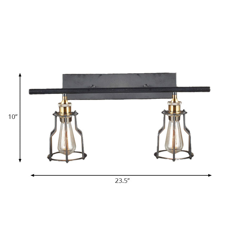 2 Lights Wire Cage Wall Lamp Industrial Style Black Finish Metal Wall Sconce Lighting for Living Room Clearhalo 'Art deco wall lights' 'Cast Iron' 'Glass' 'Industrial wall lights' 'Industrial' 'Middle century wall lights' 'Modern' 'Rustic wall lights' 'Tiffany' 'Traditional wall lights' 'Wall Lamps & Sconces' 'Wall Lights' Lighting' 167239