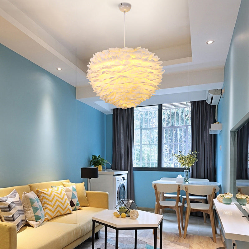 Hanging Lamp for Bedroom for Girls, Adjustable Modern Medium Feather Pendant Light Clearhalo 'Ceiling Lights' 'Pendant Lights' 'Pendants' Lighting' 167366