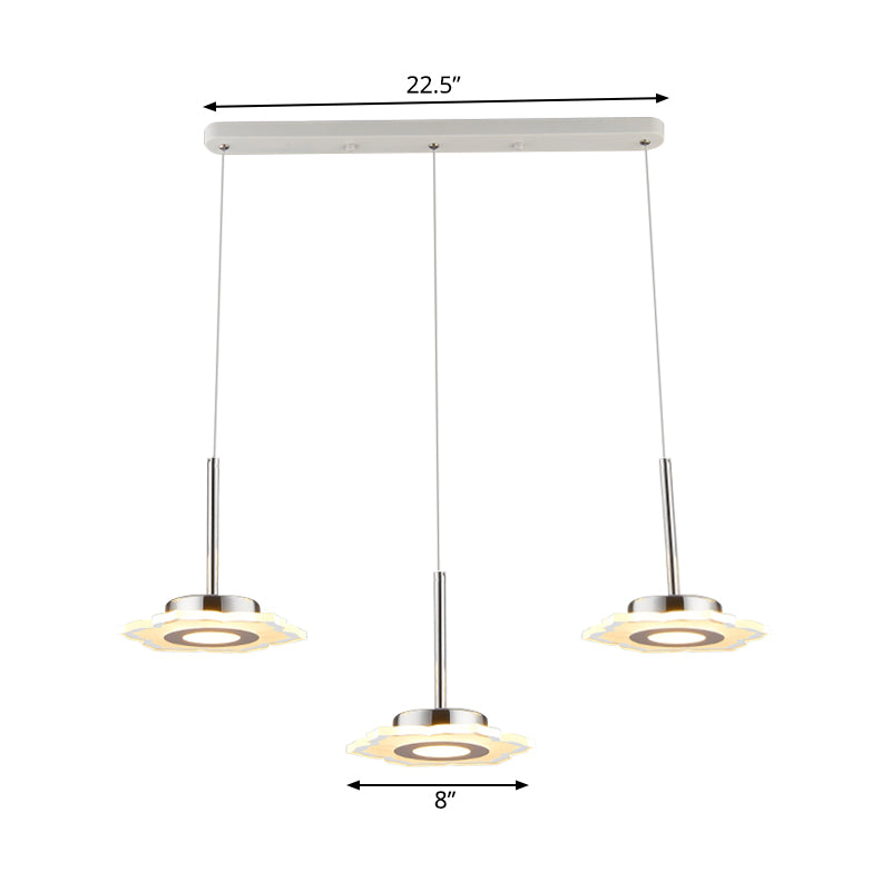 Modernism Flower Cluster Pendant Acrylic 3-Head LED Dinging Room Lamp in Warm/White/Natural Light with Linear/Round Canopy Clearhalo 'Ceiling Lights' 'Modern Pendants' 'Modern' 'Pendant Lights' 'Pendants' Lighting' 167380
