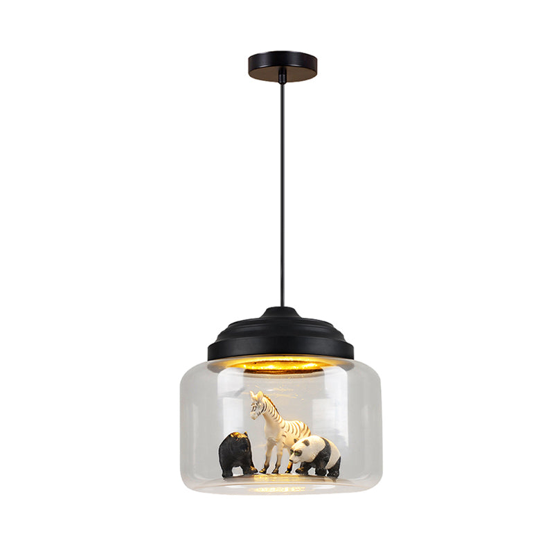 Hanging Lamp for Bedroom, Adjustable Modern Glass Cylinder Pendant Lighting with Animals Decoration (Random shipments of Animals) Clearhalo 'Ceiling Lights' 'Glass shade' 'Glass' 'Pendant Lights' 'Pendants' Lighting' 167401