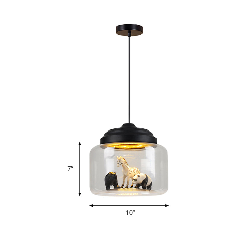 Hanging Lamp for Bedroom, Adjustable Modern Glass Cylinder Pendant Lighting with Animals Decoration (Random shipments of Animals) Clearhalo 'Ceiling Lights' 'Glass shade' 'Glass' 'Pendant Lights' 'Pendants' Lighting' 167402