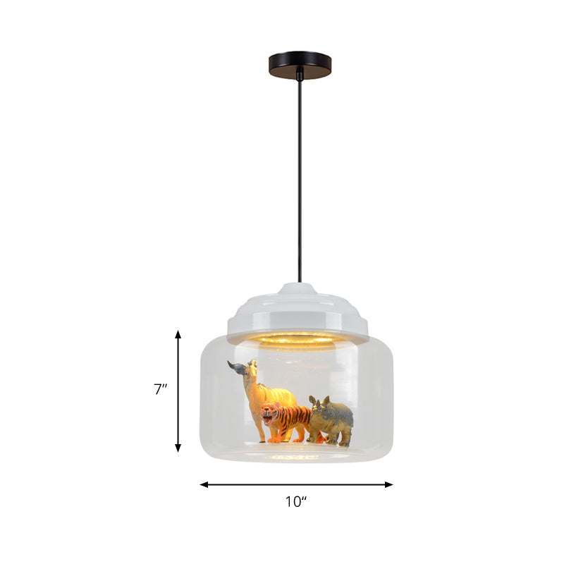 Hanging Lamp for Bedroom, Adjustable Modern Glass Cylinder Pendant Lighting with Animals Decoration (Random shipments of Animals) Clearhalo 'Ceiling Lights' 'Glass shade' 'Glass' 'Pendant Lights' 'Pendants' Lighting' 167405