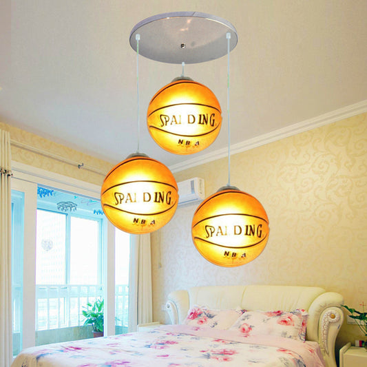 Hanging Lamps for Bedroom, 3 Lights Modern Ceiling Fixture in Chrome for Boys White Basketball Round Clearhalo 'Ceiling Lights' 'Chandeliers' 'Glass shade' 'Glass' 'Pendant Lights' 'Pendants' Lighting' 167532