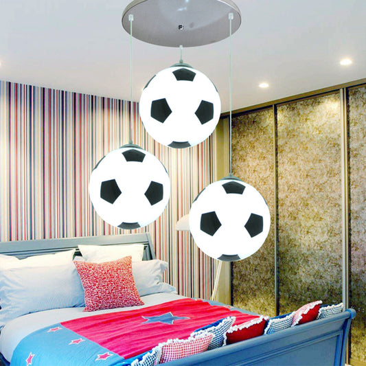Hanging Lamps for Bedroom, 3 Lights Modern Ceiling Fixture in Chrome for Boys White Football Round Clearhalo 'Ceiling Lights' 'Chandeliers' 'Glass shade' 'Glass' 'Pendant Lights' 'Pendants' Lighting' 167540