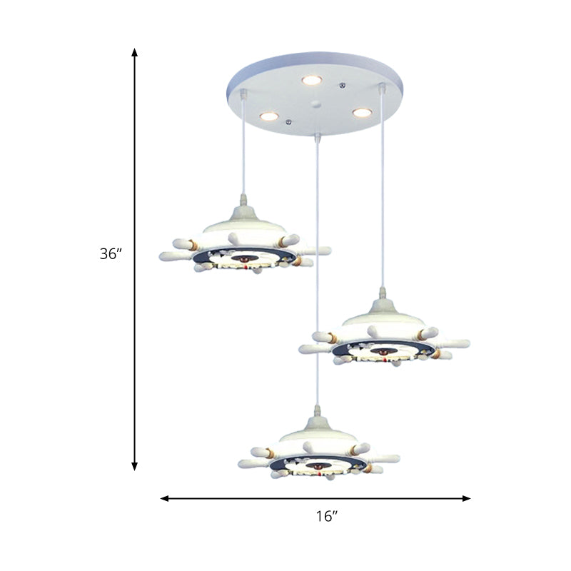 Hanging Lamp for Bedroom, Adjustable Pendant Lighting in White with Ship Wheel Design Nautical Style Clearhalo 'Ceiling Lights' 'Pendant Lights' 'Pendants' Lighting' 167700