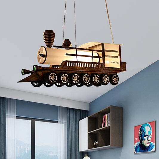 Kids Chandelier Boy, Adjustable 3-Light Ceiling Light Fixture with Milk Glass Cylinder Shade and Train Design, 23.5" L x 7" W x 10" H Bronze Clearhalo 'Ceiling Lights' 'Chandeliers' 'Glass shade' 'Glass' 'Pendant Lights' Lighting' 167734