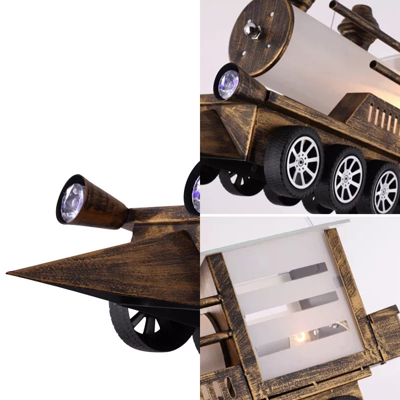 Kids Chandelier Boy, Adjustable 3-Light Ceiling Light Fixture with Milk Glass Cylinder Shade and Train Design, 23.5" L x 7" W x 10" H Clearhalo 'Ceiling Lights' 'Chandeliers' 'Glass shade' 'Glass' 'Pendant Lights' Lighting' 167738