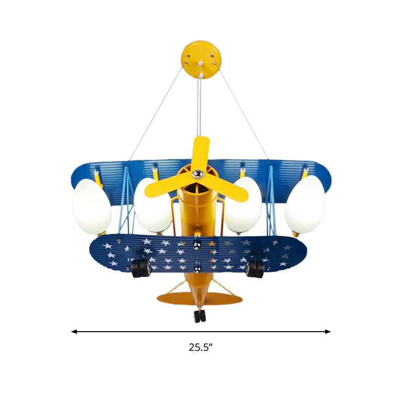 Chandeliers for Bedroom Boys, Hanging Pendant Light in Blue with Milk Glass Shade & Biplane Design Modern Clearhalo 'Ceiling Lights' 'Chandeliers' Lighting' options 167789