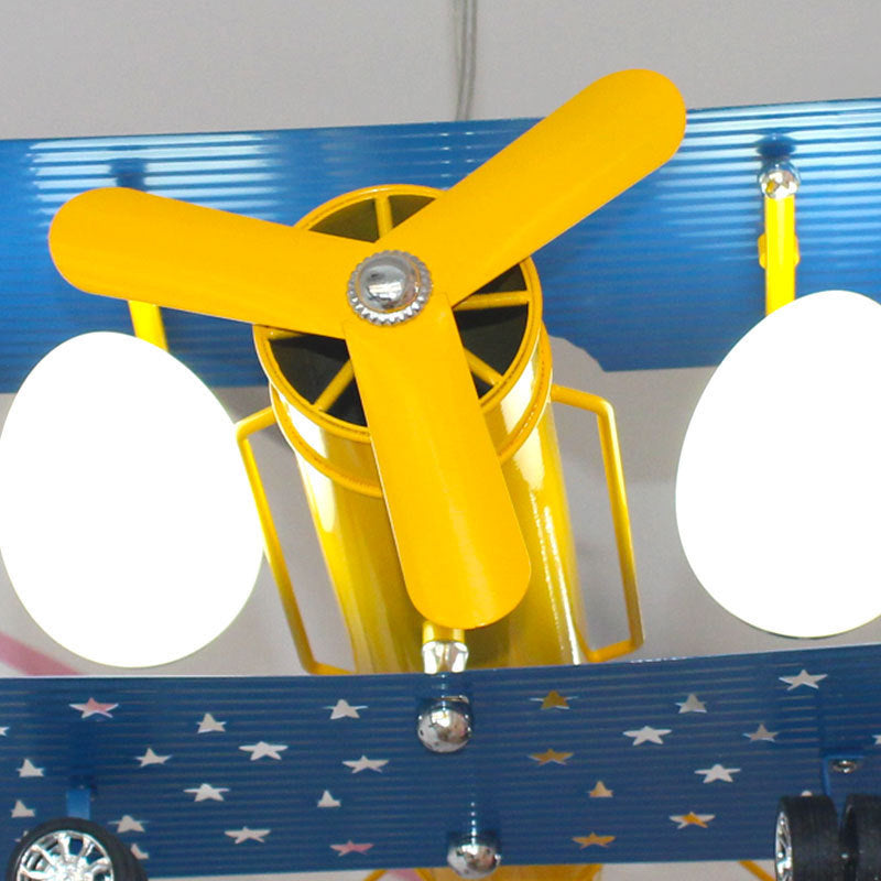 Chandeliers for Bedroom Boys, Hanging Pendant Light in Blue with Milk Glass Shade & Biplane Design Modern Clearhalo 'Ceiling Lights' 'Chandeliers' Lighting' options 167790