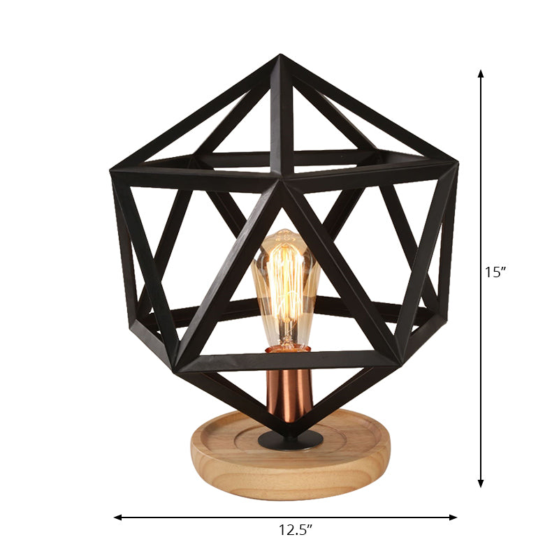 1 Bulb Table Lamp Industrial Stylish Pear/Barrel Shade Metal and Wood Task Lamp with Wire Guard in Black for Bedroom Clearhalo 'Lamps' 'Table Lamps' Lighting' 167807