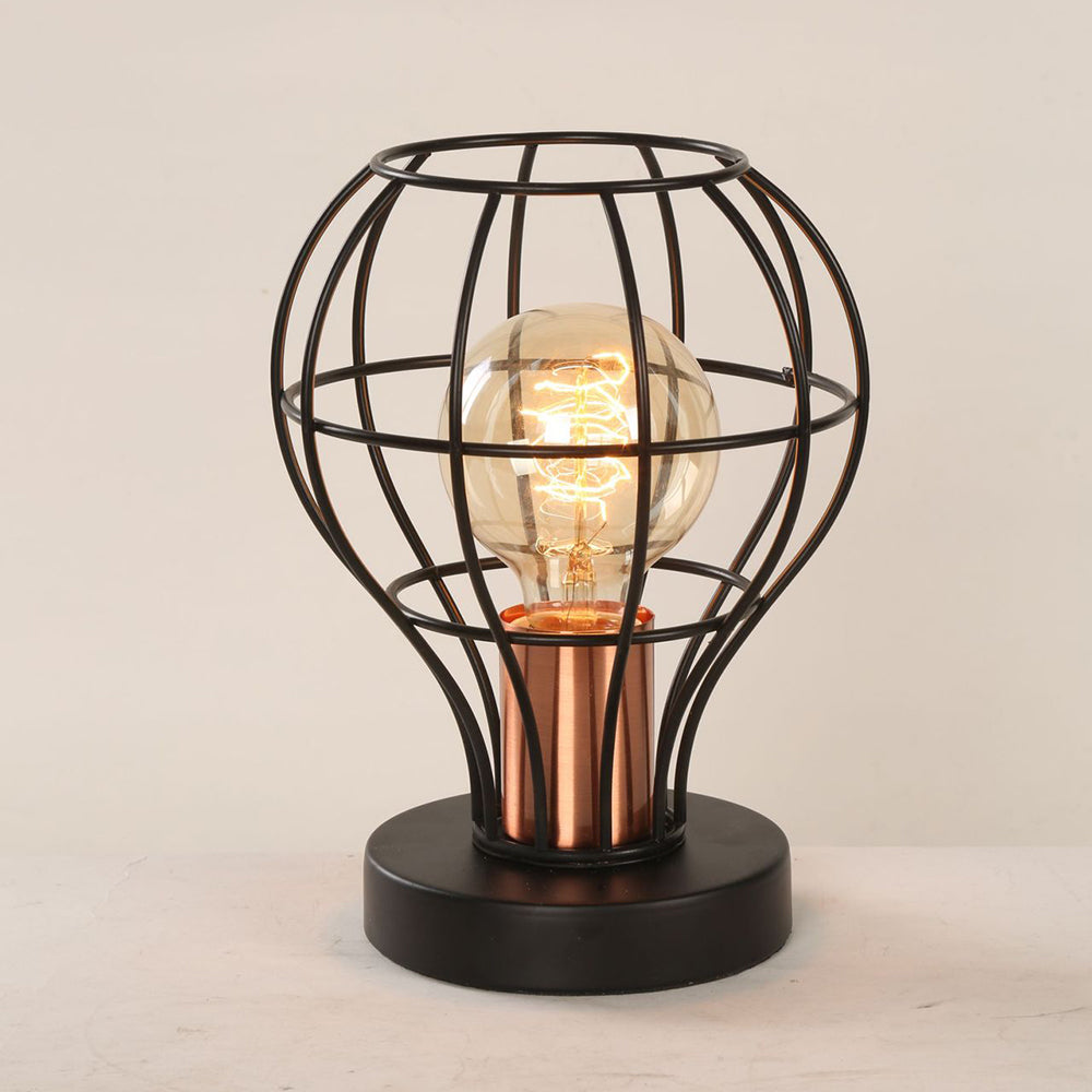 Wrought Iron Black Finish Desk Lamp Bowl Cage Shade 1 Light Vintage Industrial Table Lamp for Coffee Shop Clearhalo 'Lamps' 'Table Lamps' Lighting' 167809