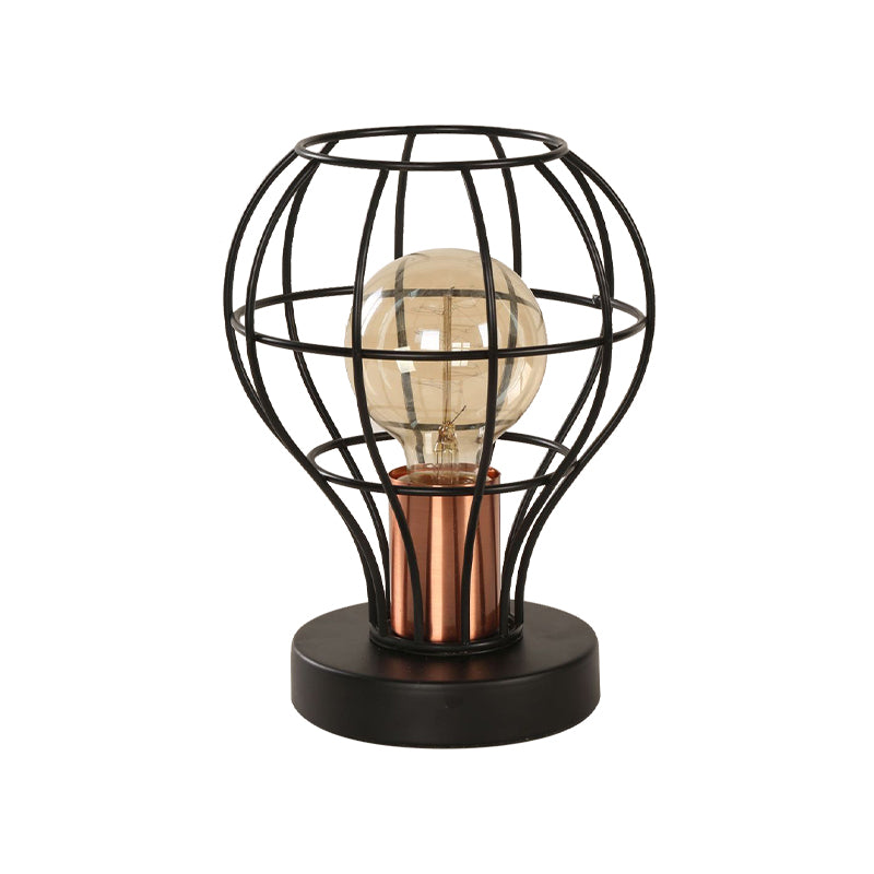 Wrought Iron Black Finish Desk Lamp Bowl Cage Shade 1 Light Vintage Industrial Table Lamp for Coffee Shop Clearhalo 'Lamps' 'Table Lamps' Lighting' 167810