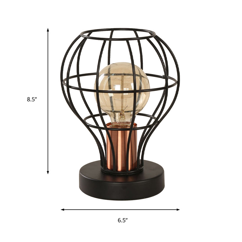 Wrought Iron Black Finish Desk Lamp Bowl Cage Shade 1 Light Vintage Industrial Table Lamp for Coffee Shop Clearhalo 'Lamps' 'Table Lamps' Lighting' 167811
