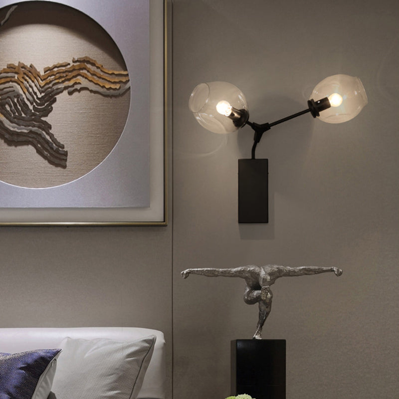 1/2 Light Wall Sconce Contemporary Black/Gold Wall Mount Lighting with Oval Amber/Gold/Clear Glass Shade Clearhalo 'Cast Iron' 'Glass' 'Industrial' 'Modern wall lights' 'Modern' 'Tiffany' 'Traditional wall lights' 'Wall Lamps & Sconces' 'Wall Lights' Lighting' 167856