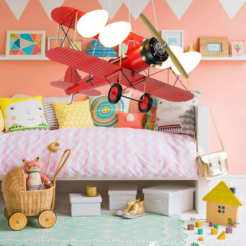 Chandeliers for Bedrooms, 4 Lights Ceiling Fixture with Glass Shade and Biplane Design for Boys Modern Style Clearhalo 'Ceiling Lights' 'Chandeliers' Lighting' options 167871