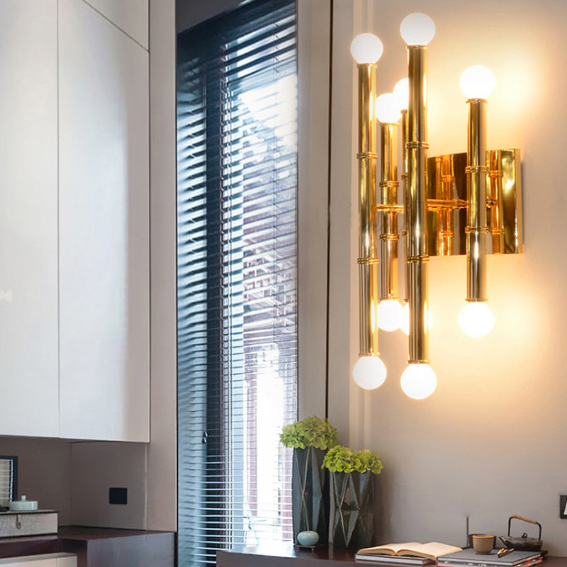 Metal Tubes Wall Sconce Modernism Style 10 Lights Polished Gold/Silver Wall Mounted Lamp for Hallway Clearhalo 'Cast Iron' 'Glass' 'Industrial' 'Modern wall lights' 'Modern' 'Tiffany' 'Traditional wall lights' 'Wall Lamps & Sconces' 'Wall Lights' Lighting' 167897