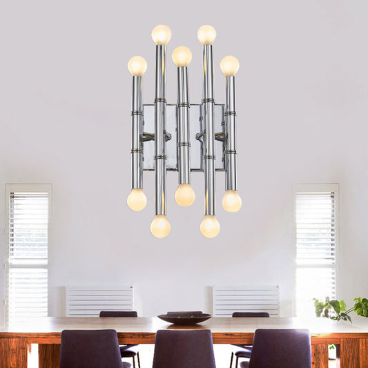 Metal Tubes Wall Sconce Modernism Style 10 Lights Polished Gold/Silver Wall Mounted Lamp for Hallway Silver Clearhalo 'Cast Iron' 'Glass' 'Industrial' 'Modern wall lights' 'Modern' 'Tiffany' 'Traditional wall lights' 'Wall Lamps & Sconces' 'Wall Lights' Lighting' 167901