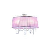 Drum Chandelier for Bedroom, 5 Lights Fabric Semi Flush Mount Light for Girls with Clear Crystal Decoration Modern Style Clearhalo 'Ceiling Lights' 'Close To Ceiling Lights' 'Close to ceiling' 'Semi-flushmount' Lighting' 167920