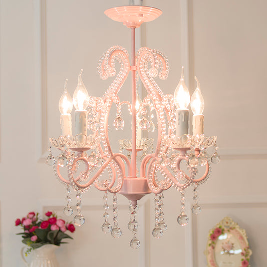 Bedroom Chandelier Girls, Nordic Style Pendant Lighting with Clear Crystal and Candle Clearhalo 'Ceiling Lights' 'Chandeliers' Lighting' options 167972