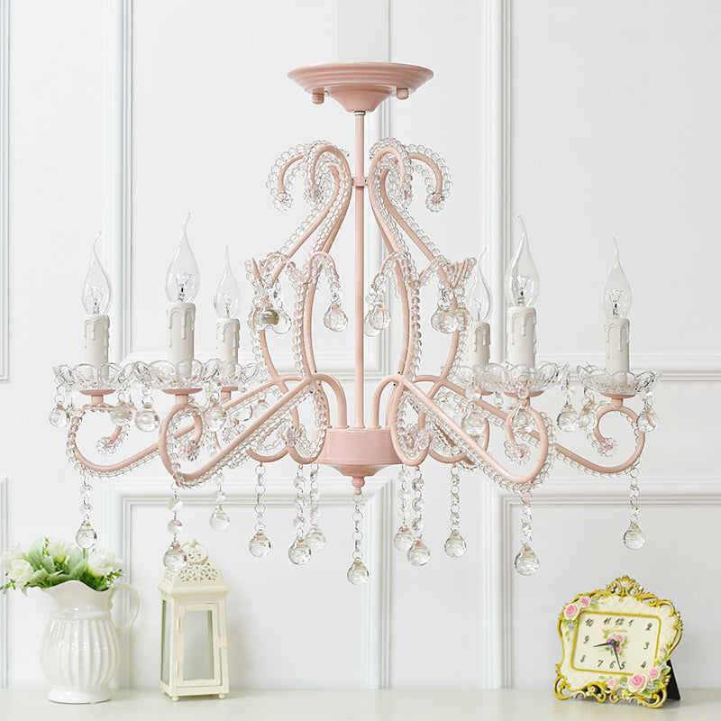 Bedroom Chandelier Girls, Nordic Style Pendant Lighting with Clear Crystal and Candle 6 Pink Clearhalo 'Ceiling Lights' 'Chandeliers' Lighting' options 167975_71fe3cd2-18ad-445a-ac36-fa8ae8ef6311