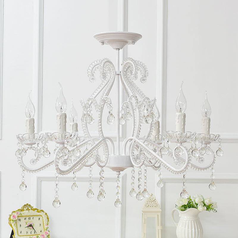Bedroom Chandelier Girls, Nordic Style Pendant Lighting with Clear Crystal and Candle 6 White Clearhalo 'Ceiling Lights' 'Chandeliers' Lighting' options 167983_269f5a88-043e-4e2d-901b-b24318fc518d