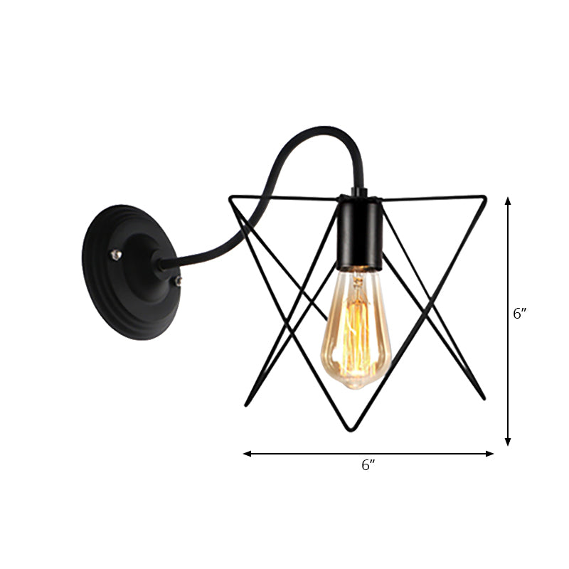 Black 1 Head Wall Lamp Vintage Industrial Metal Gourd/Squared Wall Light Sconce with Wire Frame for Coffee Shop Clearhalo 'Art deco wall lights' 'Cast Iron' 'Glass' 'Industrial wall lights' 'Industrial' 'Middle century wall lights' 'Modern' 'Rustic wall lights' 'Tiffany' 'Traditional wall lights' 'Wall Lamps & Sconces' 'Wall Lights' Lighting' 168039