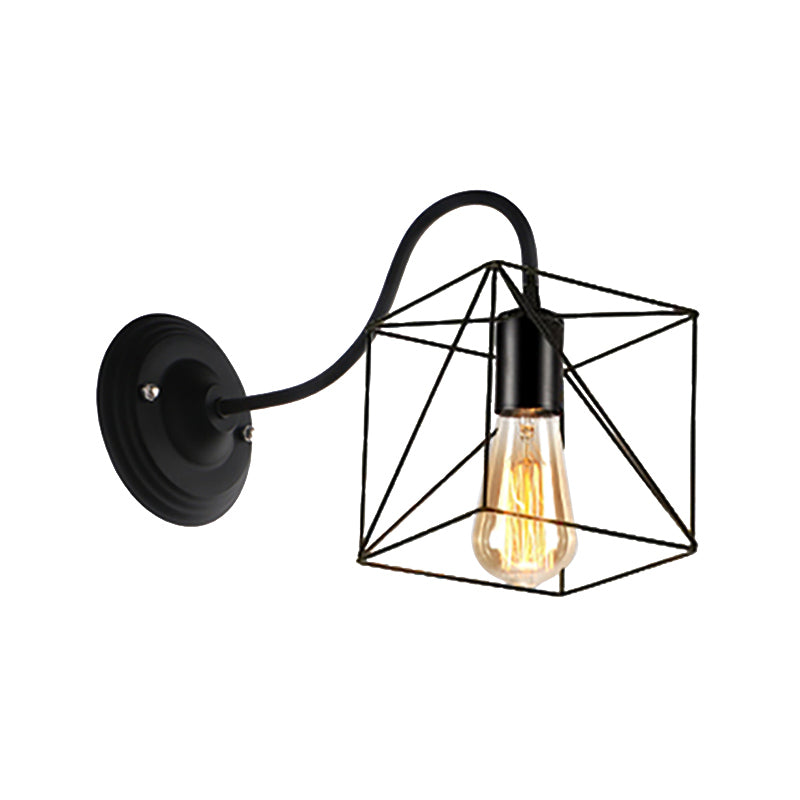 Black 1 Head Wall Lamp Vintage Industrial Metal Gourd/Squared Wall Light Sconce with Wire Frame for Coffee Shop Clearhalo 'Art deco wall lights' 'Cast Iron' 'Glass' 'Industrial wall lights' 'Industrial' 'Middle century wall lights' 'Modern' 'Rustic wall lights' 'Tiffany' 'Traditional wall lights' 'Wall Lamps & Sconces' 'Wall Lights' Lighting' 168041