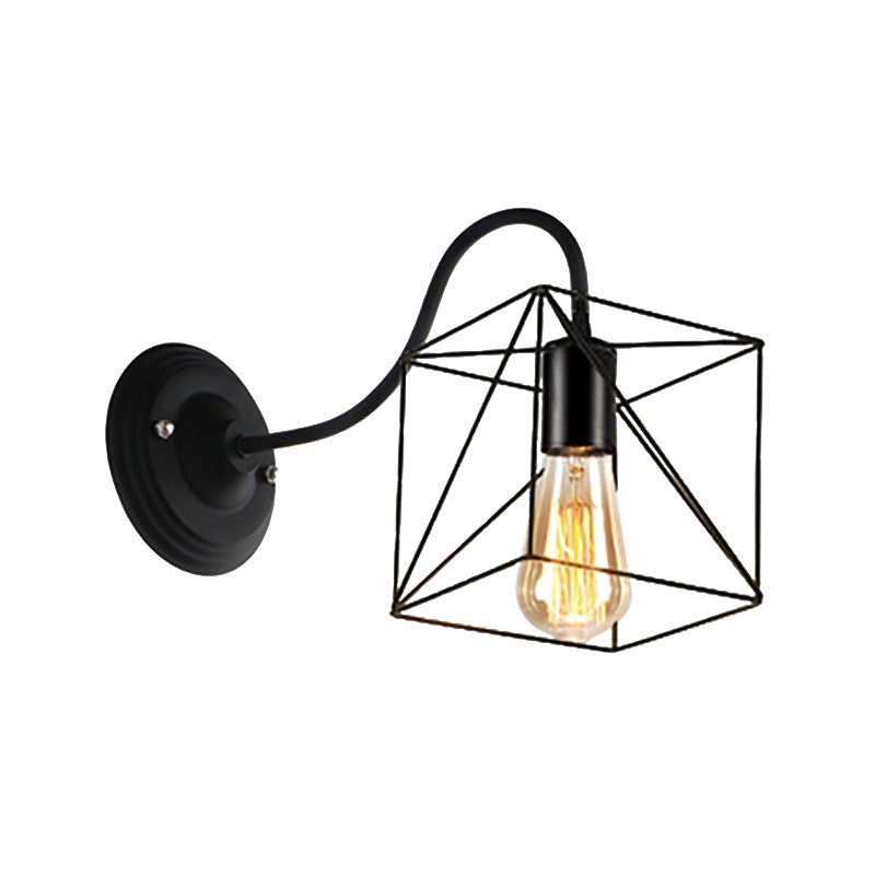 Black 1 Head Wall Lamp Vintage Industrial Metal Gourd/Squared Wall Light Sconce with Wire Frame for Coffee Shop Clearhalo 'Art deco wall lights' 'Cast Iron' 'Glass' 'Industrial wall lights' 'Industrial' 'Middle century wall lights' 'Modern' 'Rustic wall lights' 'Tiffany' 'Traditional wall lights' 'Wall Lamps & Sconces' 'Wall Lights' Lighting' 168041