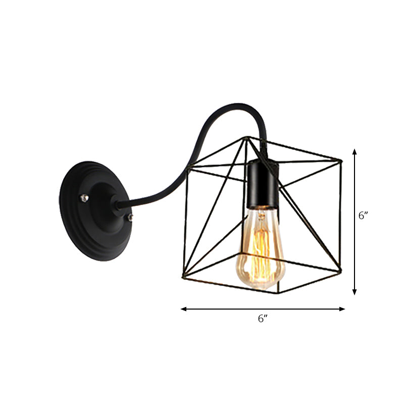Black 1 Head Wall Lamp Vintage Industrial Metal Gourd/Squared Wall Light Sconce with Wire Frame for Coffee Shop Clearhalo 'Art deco wall lights' 'Cast Iron' 'Glass' 'Industrial wall lights' 'Industrial' 'Middle century wall lights' 'Modern' 'Rustic wall lights' 'Tiffany' 'Traditional wall lights' 'Wall Lamps & Sconces' 'Wall Lights' Lighting' 168042
