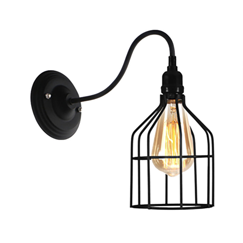 Black 1 Head Wall Lamp Vintage Industrial Metal Gourd/Squared Wall Light Sconce with Wire Frame for Coffee Shop Clearhalo 'Art deco wall lights' 'Cast Iron' 'Glass' 'Industrial wall lights' 'Industrial' 'Middle century wall lights' 'Modern' 'Rustic wall lights' 'Tiffany' 'Traditional wall lights' 'Wall Lamps & Sconces' 'Wall Lights' Lighting' 168044