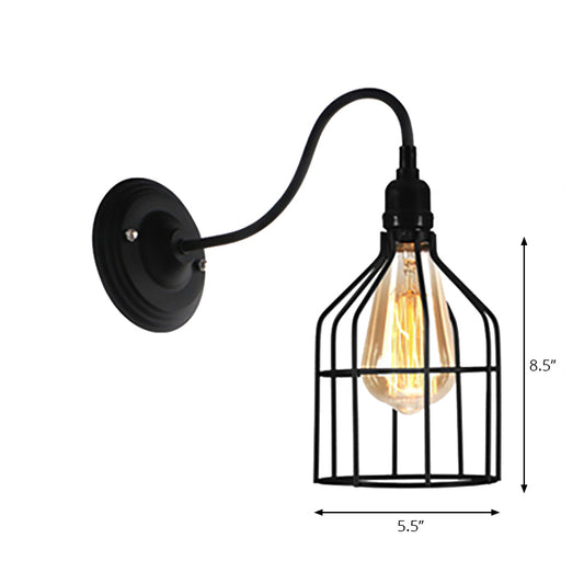 Black 1 Head Wall Lamp Vintage Industrial Metal Gourd/Squared Wall Light Sconce with Wire Frame for Coffee Shop Clearhalo 'Art deco wall lights' 'Cast Iron' 'Glass' 'Industrial wall lights' 'Industrial' 'Middle century wall lights' 'Modern' 'Rustic wall lights' 'Tiffany' 'Traditional wall lights' 'Wall Lamps & Sconces' 'Wall Lights' Lighting' 168045