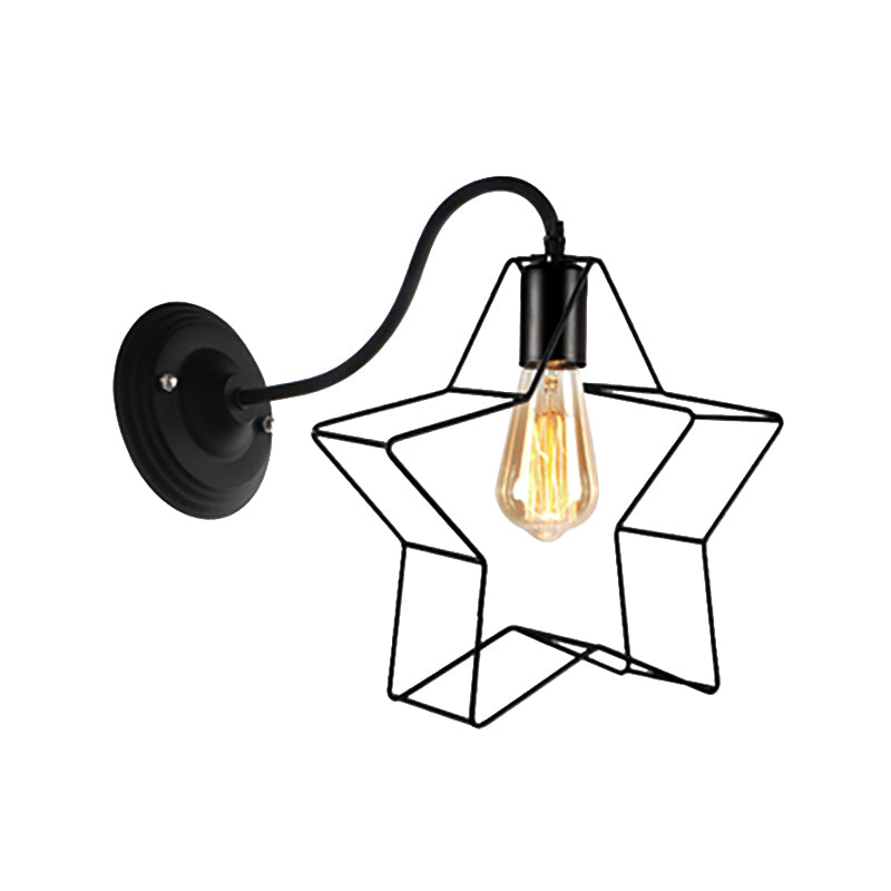 Black 1 Light Sconce Lamp Retro Style Metal Diamond/Star Wall Sconce Light with Cage Shade for Coffee Shop Clearhalo 'Art deco wall lights' 'Cast Iron' 'Glass' 'Industrial wall lights' 'Industrial' 'Middle century wall lights' 'Modern' 'Rustic wall lights' 'Tiffany' 'Traditional wall lights' 'Wall Lamps & Sconces' 'Wall Lights' Lighting' 168051