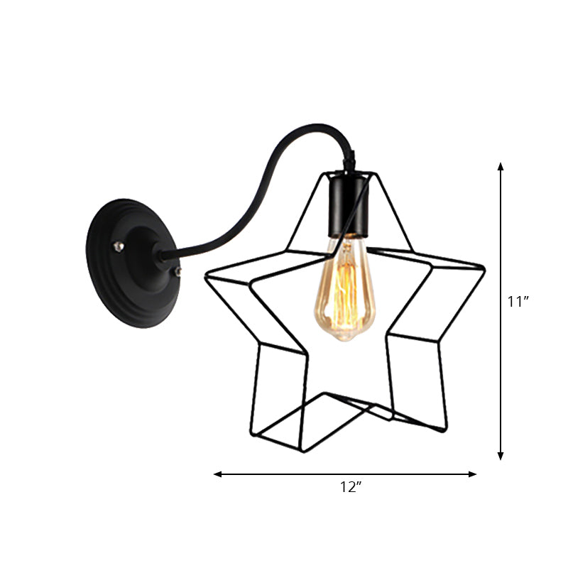 Black 1 Light Sconce Lamp Retro Style Metal Diamond/Star Wall Sconce Light with Cage Shade for Coffee Shop Clearhalo 'Art deco wall lights' 'Cast Iron' 'Glass' 'Industrial wall lights' 'Industrial' 'Middle century wall lights' 'Modern' 'Rustic wall lights' 'Tiffany' 'Traditional wall lights' 'Wall Lamps & Sconces' 'Wall Lights' Lighting' 168052
