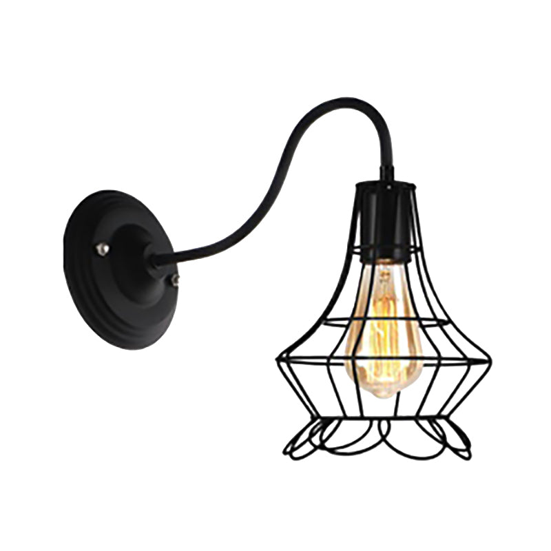 Black 1 Light Sconce Lamp Retro Style Metal Diamond/Star Wall Sconce Light with Cage Shade for Coffee Shop Clearhalo 'Art deco wall lights' 'Cast Iron' 'Glass' 'Industrial wall lights' 'Industrial' 'Middle century wall lights' 'Modern' 'Rustic wall lights' 'Tiffany' 'Traditional wall lights' 'Wall Lamps & Sconces' 'Wall Lights' Lighting' 168054
