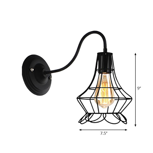 Black 1 Light Sconce Lamp Retro Style Metal Diamond/Star Wall Sconce Light with Cage Shade for Coffee Shop Clearhalo 'Art deco wall lights' 'Cast Iron' 'Glass' 'Industrial wall lights' 'Industrial' 'Middle century wall lights' 'Modern' 'Rustic wall lights' 'Tiffany' 'Traditional wall lights' 'Wall Lamps & Sconces' 'Wall Lights' Lighting' 168055