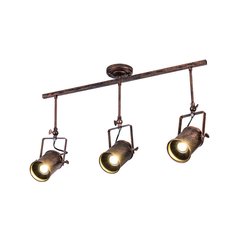 Antique Style Cylinder Track Light 1/2/3-Light Wrought Iron Semi-Flush Ceiling Light in Dark Rust for Coffee Shop Clearhalo 'Ceiling Lights' 'Close To Ceiling Lights' 'Close to ceiling' 'Semi-flushmount' Lighting' 168163