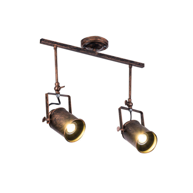 Antique Style Cylinder Track Light 1/2/3-Light Wrought Iron Semi-Flush Ceiling Light in Dark Rust for Coffee Shop Clearhalo 'Ceiling Lights' 'Close To Ceiling Lights' 'Close to ceiling' 'Semi-flushmount' Lighting' 168166