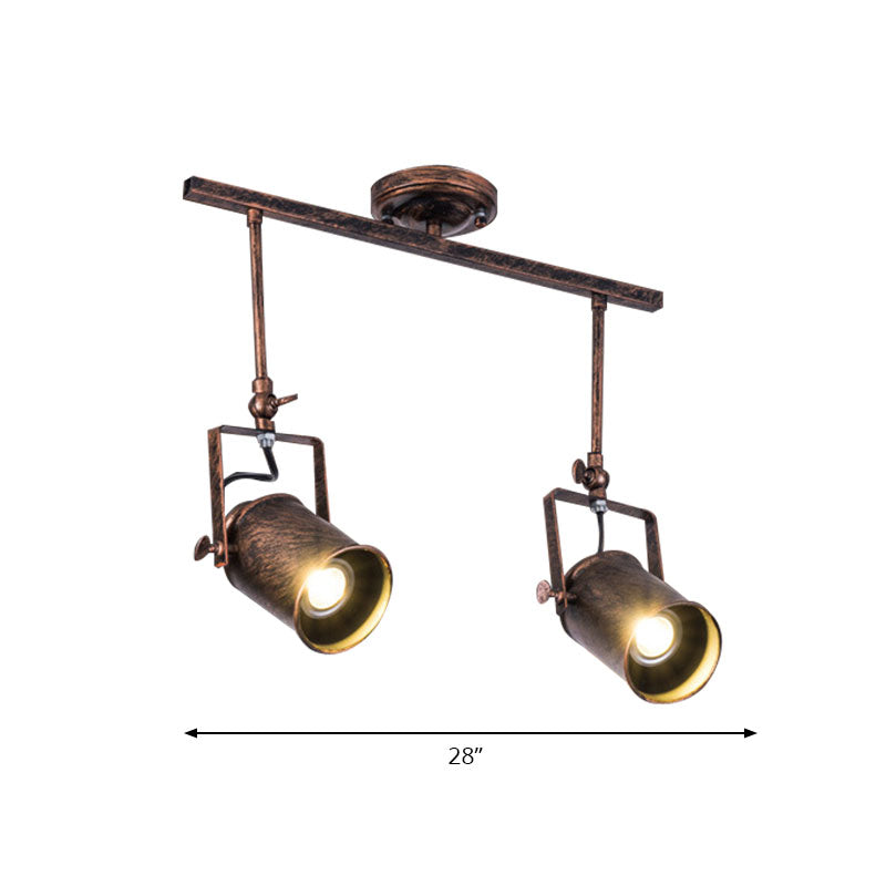 Antique Style Cylinder Track Light 1/2/3-Light Wrought Iron Semi-Flush Ceiling Light in Dark Rust for Coffee Shop Clearhalo 'Ceiling Lights' 'Close To Ceiling Lights' 'Close to ceiling' 'Semi-flushmount' Lighting' 168167