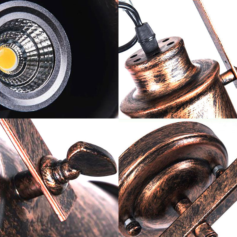 Antique Style Cylinder Track Light 1/2/3-Light Wrought Iron Semi-Flush Ceiling Light in Dark Rust for Coffee Shop Clearhalo 'Ceiling Lights' 'Close To Ceiling Lights' 'Close to ceiling' 'Semi-flushmount' Lighting' 168168